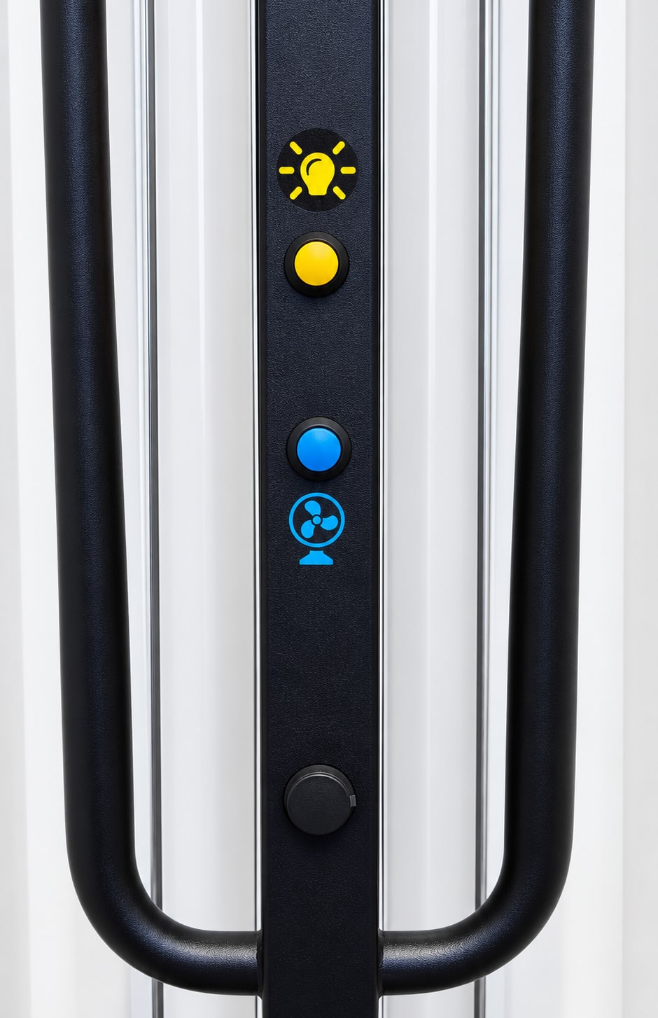 Close-up of the Phothera Pro 4800 Max door handle with its integrated light and cooling-fan controls